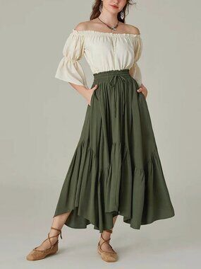 💖Scarlet Darkness Tiered High Waist Midi Skirt Renaissance Goblin